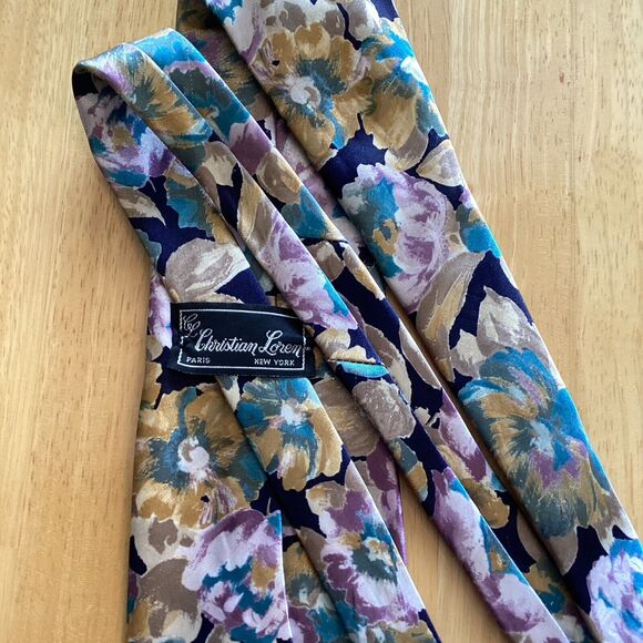 Christian Loren Mens Tie Black Floral 100% Silk Designer Floral Art Necktie - Picture 5 of 6